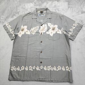 Vintage 90s Palmwave Hawaii Floral Camp Shirt Size XL Gray Tropical Vacation